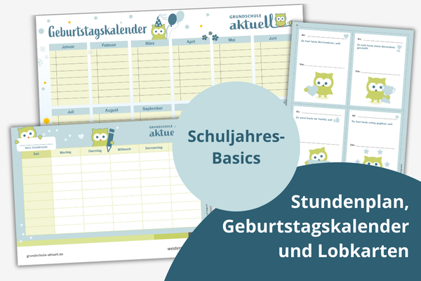 Schuljahres-Basics Stundenplan Geburtstagskalender Lobkarten